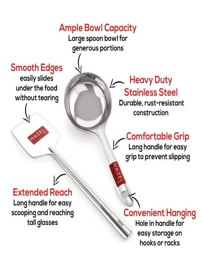 هايزل مغرفة وملعقة من الفولاذ المقاوم للصدأ من هازل | طقم أدوات مطبخ من قطعتين | أداة تقليب الخبز وأداة طهي | أدوات متينة ومقاومة للصدأ للاستخدام اليومي - Image 3
